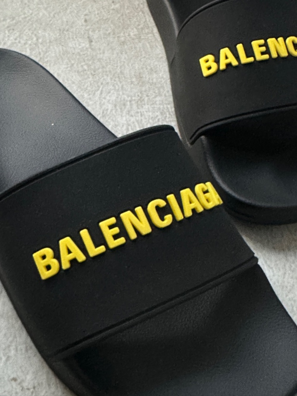 Balenciaga Black Slides with Yellow Logo - Picture 4 of 5